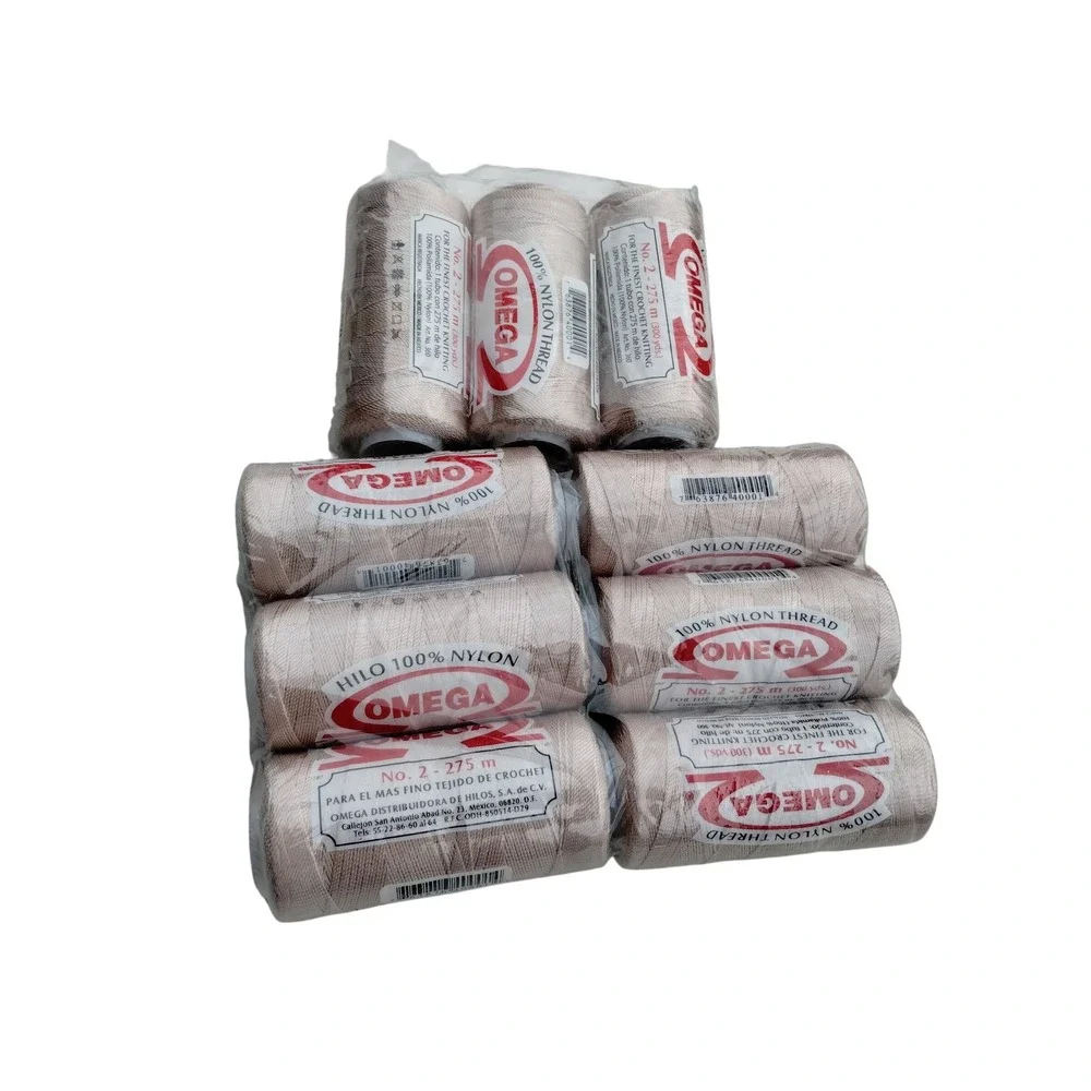 Omega No 2 Nylon Thread 275m 300yds Beige Champagne Crochet Knitting 9 Spools